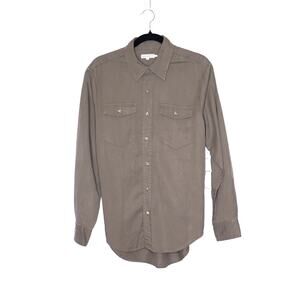 GOOD AMERICAN NEW Chambray Button Down Shirt Khaki Long Sleeves Women's 1/US S